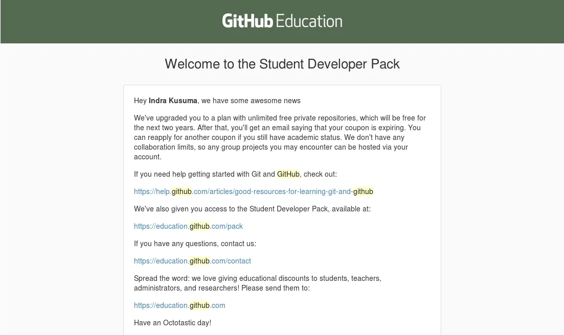 Welcome to Github Student Pack Indra! - blog.indrakusuma.web.id