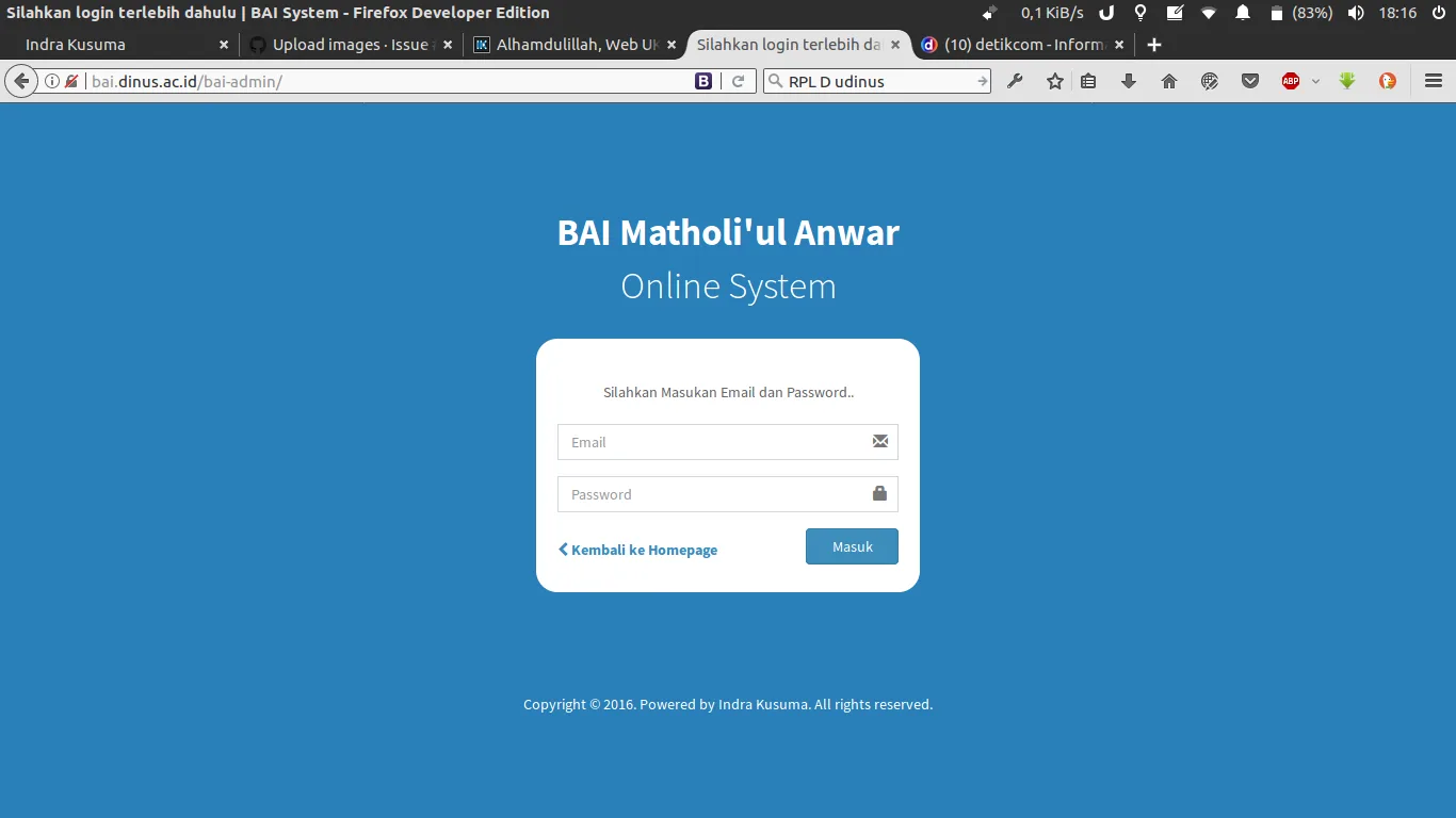 Halaman Login ITMS UKM BAI