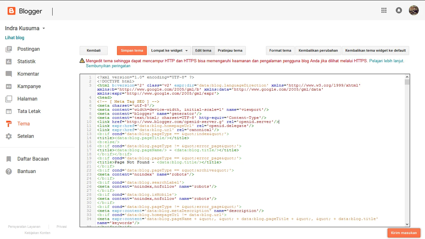 Ubah Template | HTML di blogger