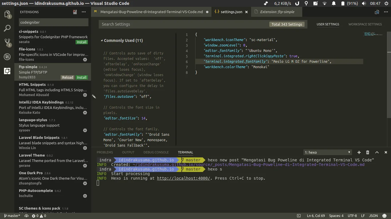 Settings.json dan Powerline Work